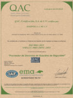 Certificación ISO 9000-2015 "Sistema de Gestión de Calidad" de KIERPER Prevención del Delito de la Industria una Empresa de Seguridad Privada en el Estado de San Luis Potosí México.